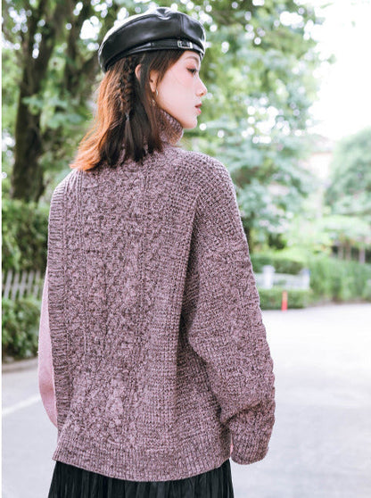 Loose Knit Turtleneck Block Color