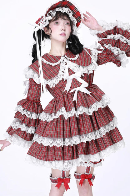 Puppe Vintage Kleid Check Retro