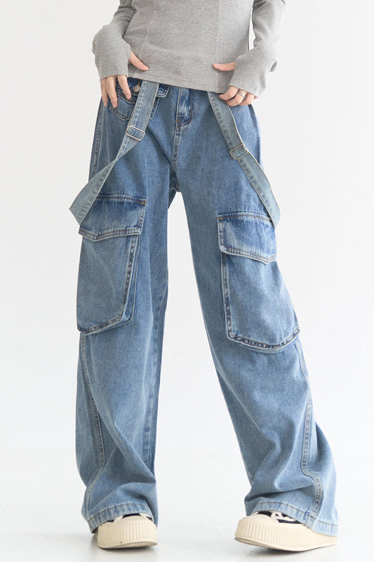 Jeans mit weitem Bein und Taschen