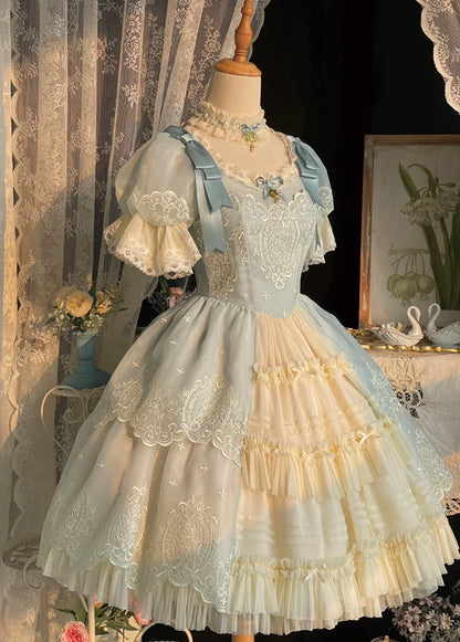 Blue-Green Short OP Dress from Unideer's Butterfly Orchid Note collection