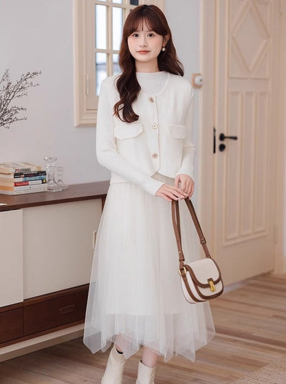 シースルー＋ショートフレグランスチュールエレガントベストドレス