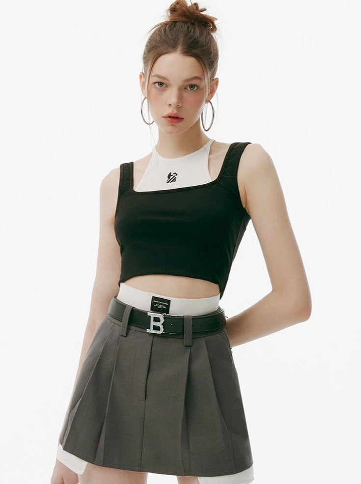 Faux Two-piece Tops Logo Tank