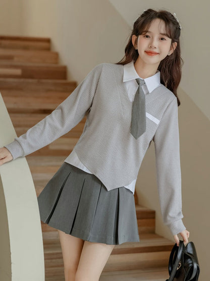 Asymmetrische College-Oberteile Retro Casual