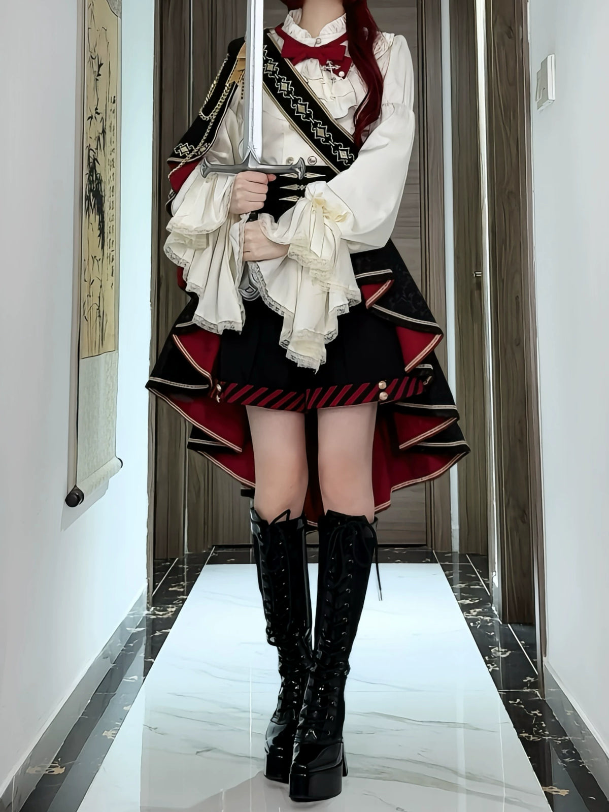 Burgundy Crusader Cross six-piece Ouji outfit, front view