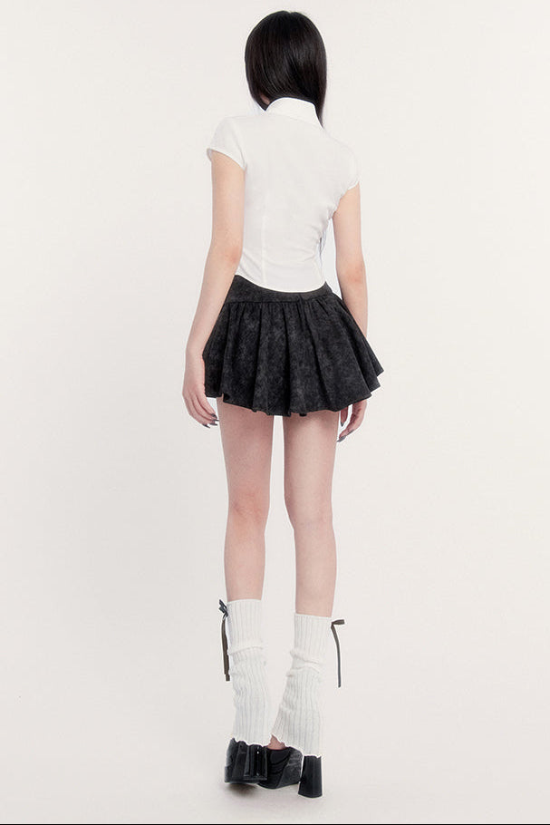 ウエストレースシャツスカートハイスリムフレアアップ+