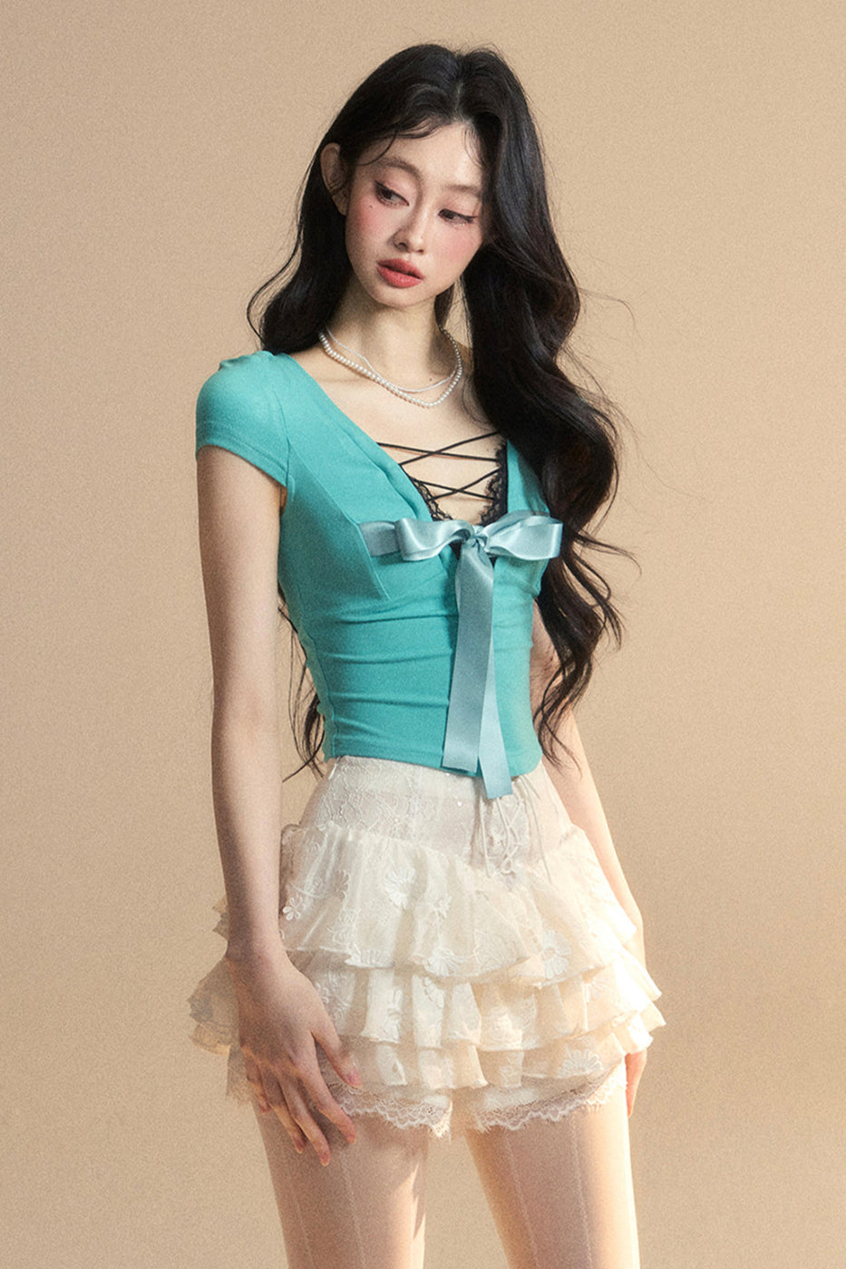 トップ予約 リボントリム レース シック クロップ