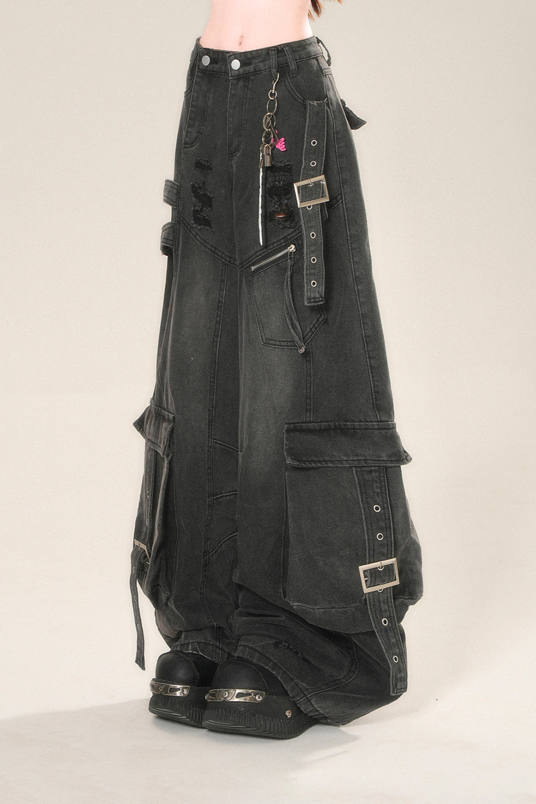 ストリートハイワイドリップデニムパンツ