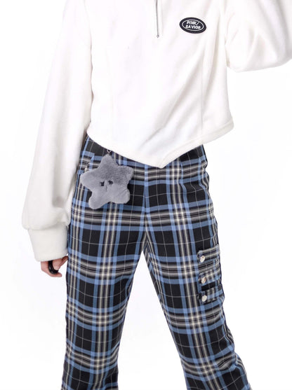 Nyar Star Gravity Velvet Katzenohr-Farjack+blau karierte Collegehose