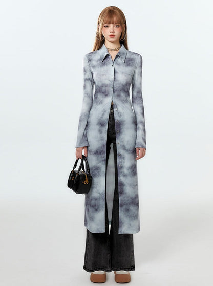 Printed Tops Polo Long Blue