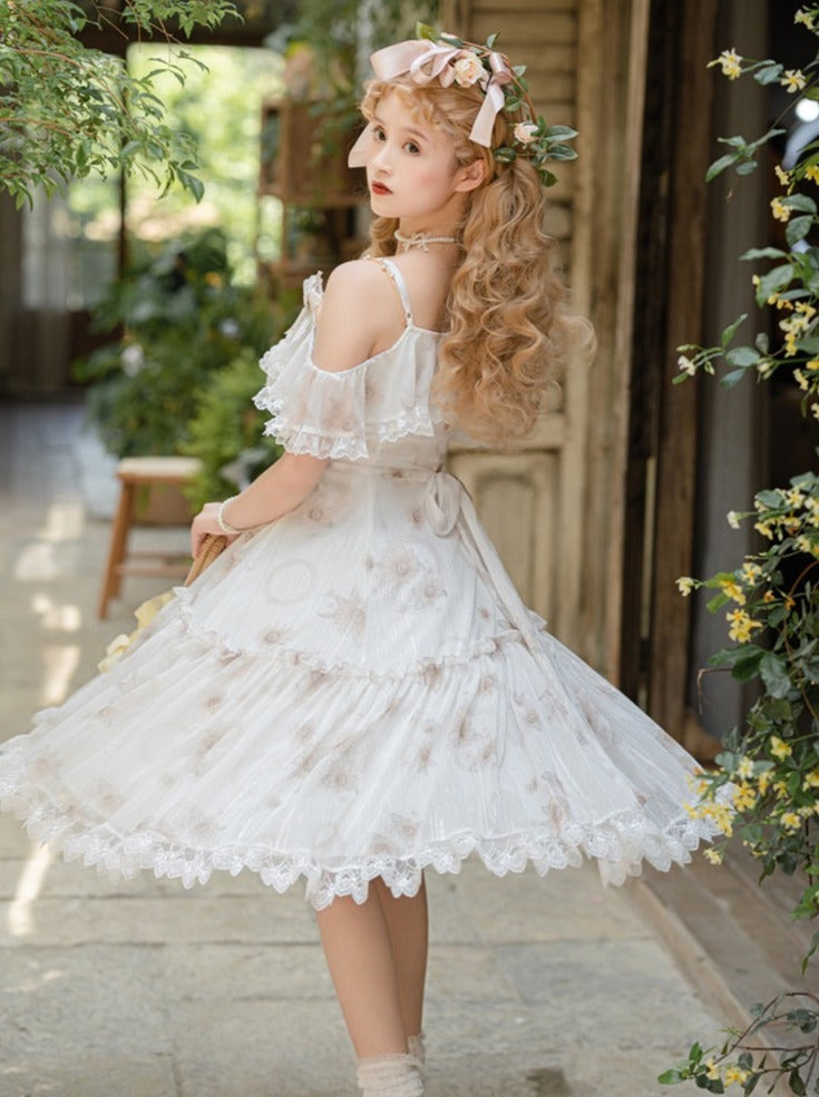 Summer Dress Lolita Flower Chiffon Pure White