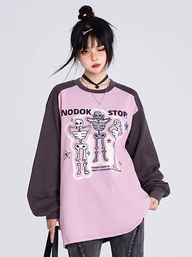 Raglan Sleeveless Skull Blues Purple Print T Long