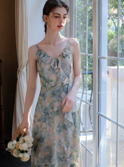 モーニングスモーク + キャミソールドレス ブルーブラウス ミストシフォン