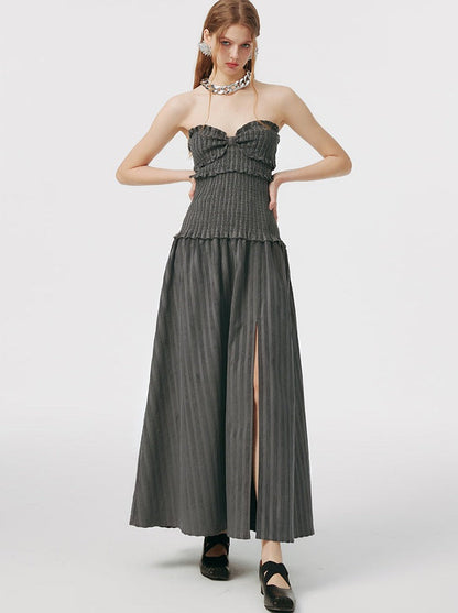 トップロングチューブオフショルダードレス