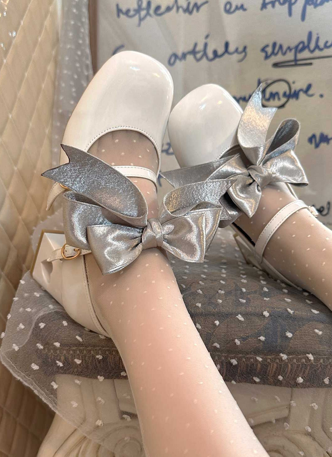 High Ribbon Heart Heel Shoes Ribbon Open Lolita Jewel