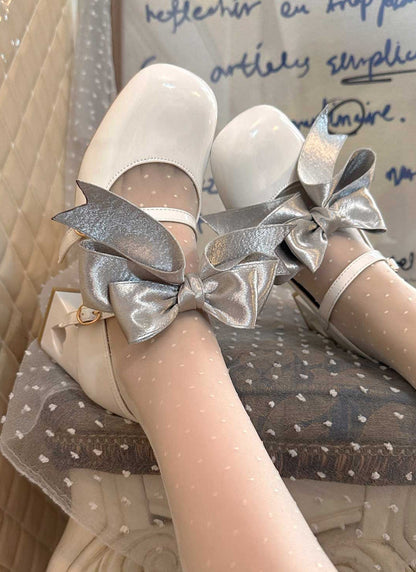 High Ribbon Heart Heel Shoes Ribbon Open Lolita Jewel