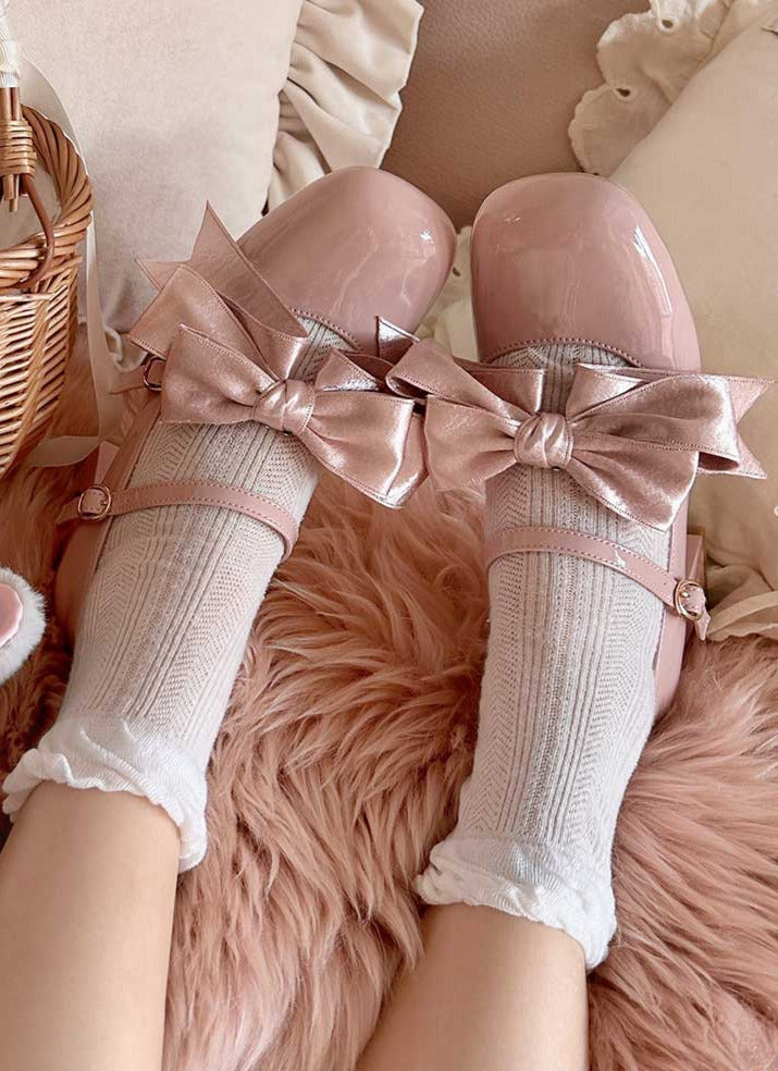 High Ribbon Heart Heel Shoes Ribbon Open Lolita Jewel