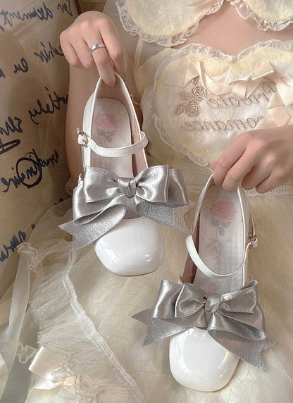 High Ribbon Heart Heel Shoes Ribbon Open Lolita Jewel