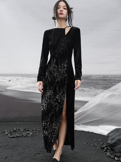 Kleid Nischenschlitz Glitzer Design Samt