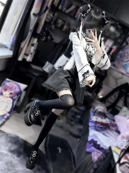 レースバックルフリルシャツ チャイナスリーブベル