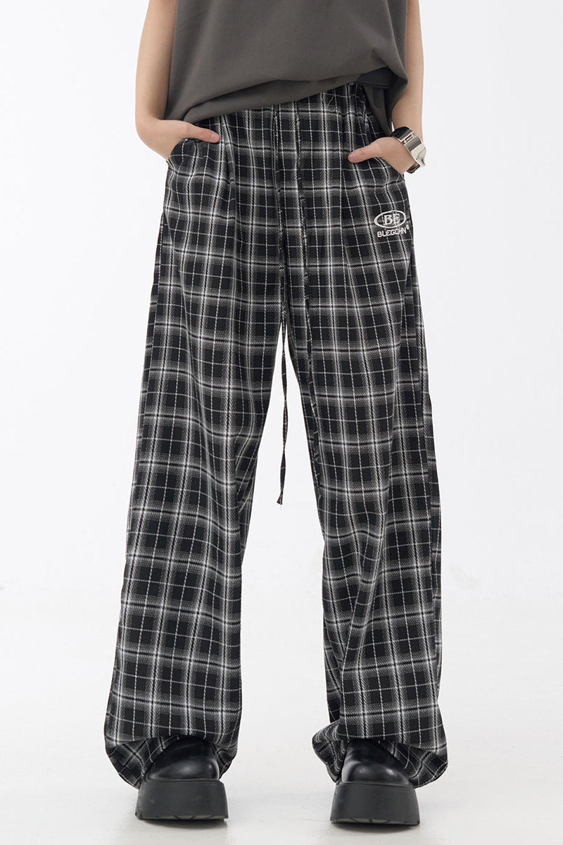 チェック柄ワイドレッグカジュアルパンツ