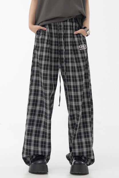 チェック柄ワイドレッグカジュアルパンツ