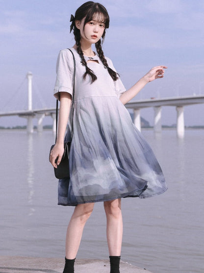 Shirt China + Summer Loose Sheer Dress Dark