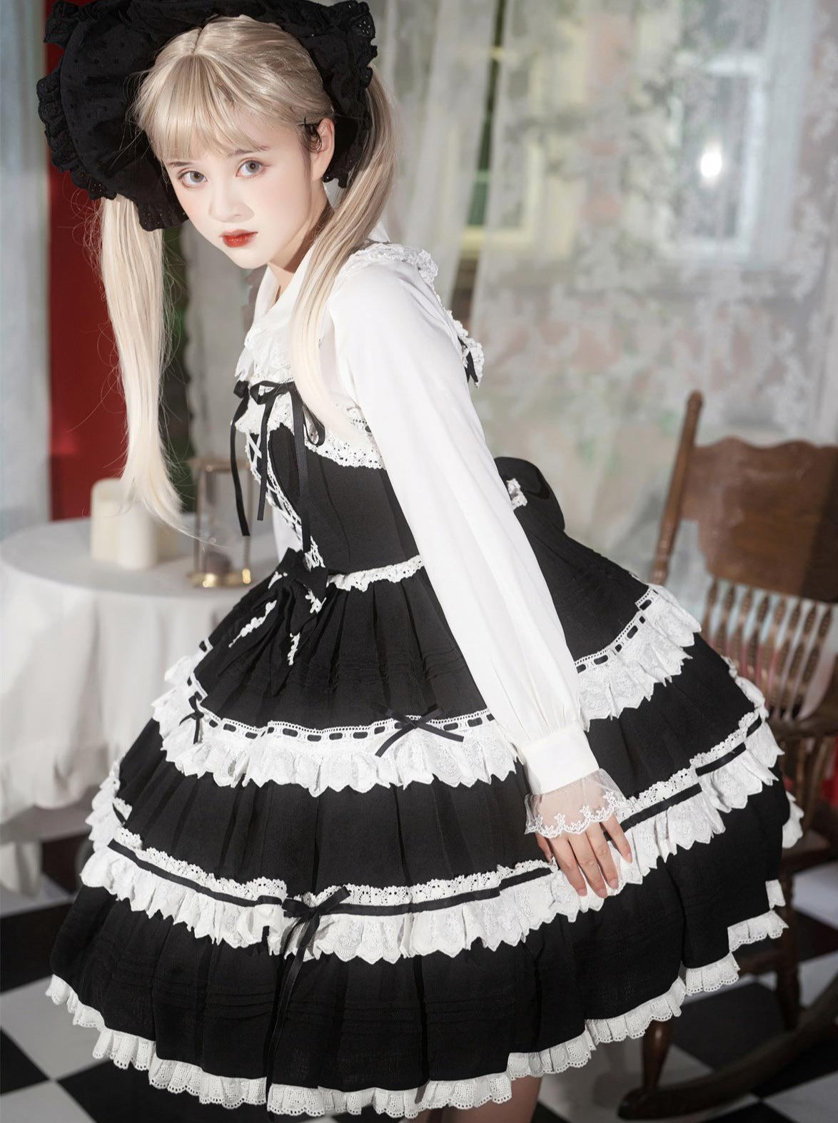 サスペンダードレスデザインレースアップ