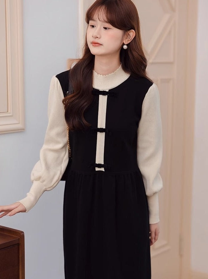 Stück Kragen Hohe Kleid Halb Zwei Kontrast Faux