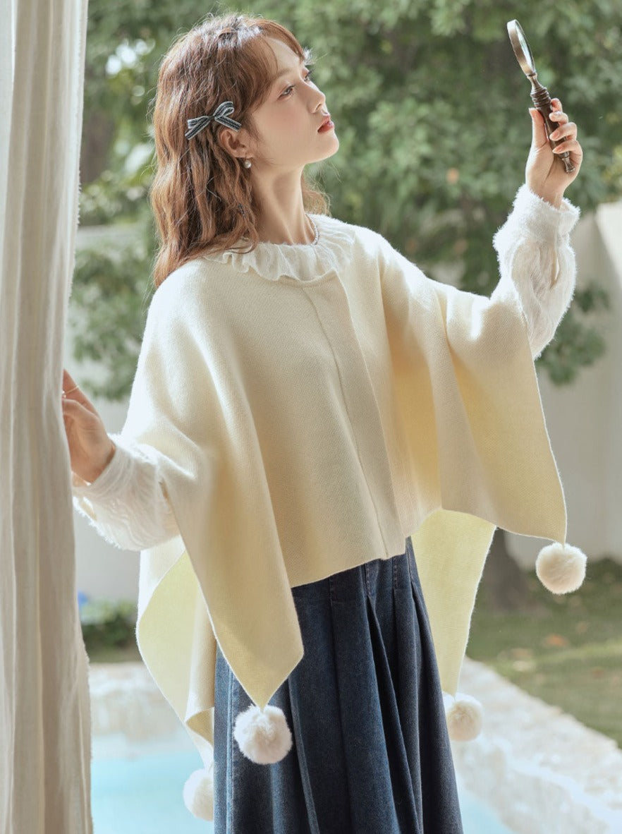 ファーケープ、マント、ポンポン