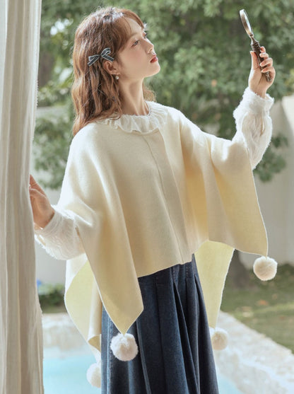 ファーケープ、マント、ポンポン