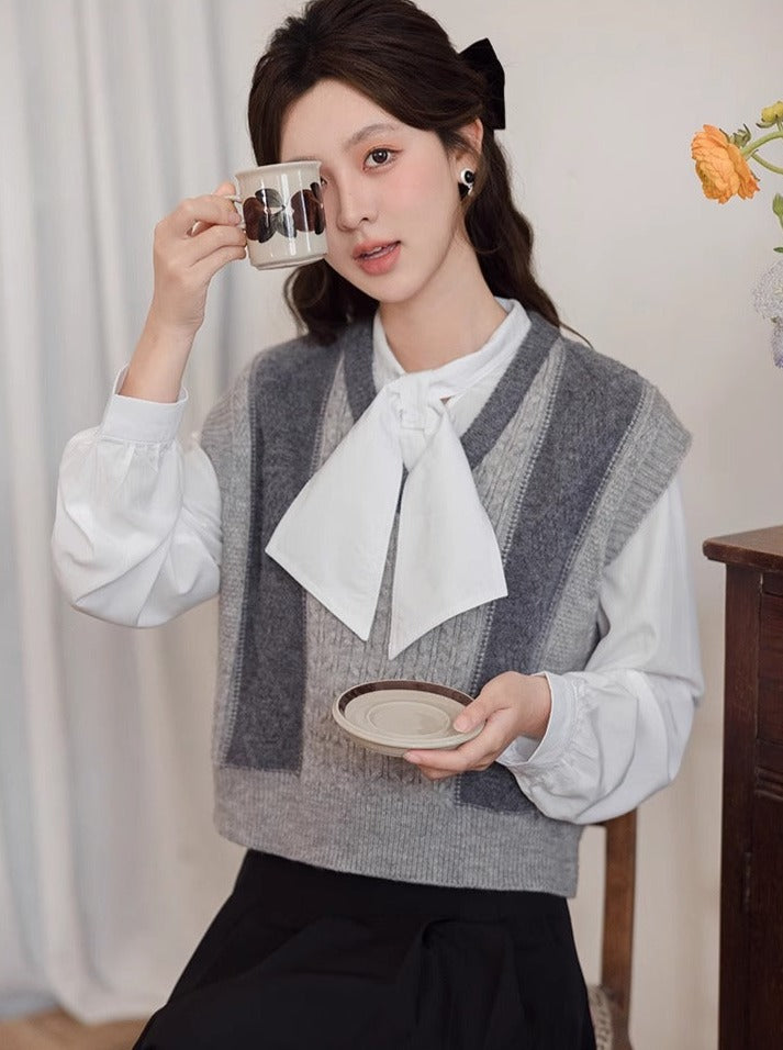 Vest Contrast Sweater Stripe V-Neck