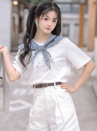 サマーショートチェックTシャツ