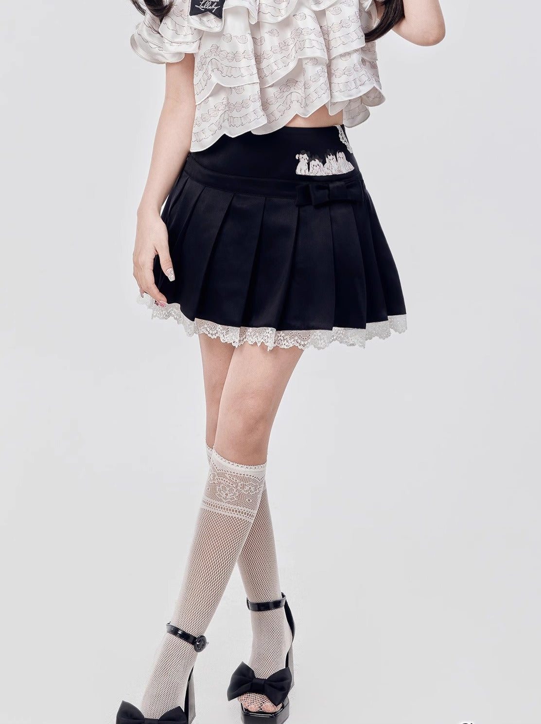 Lolita Cream Mal Cheese Spitzenfaltenrock