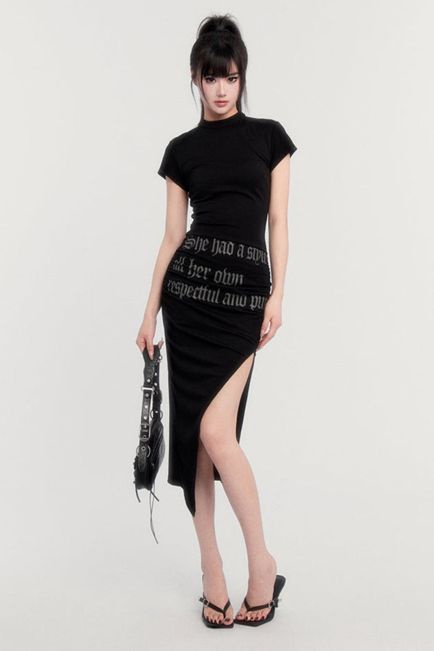 ネックレターロゴドレス ハーフタイト