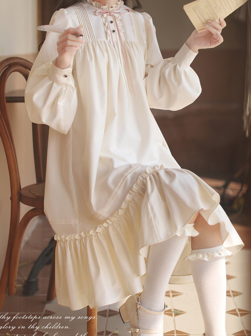 Badge Pink Frilled Doll + Lolita + Dress Off-White Coat Collar