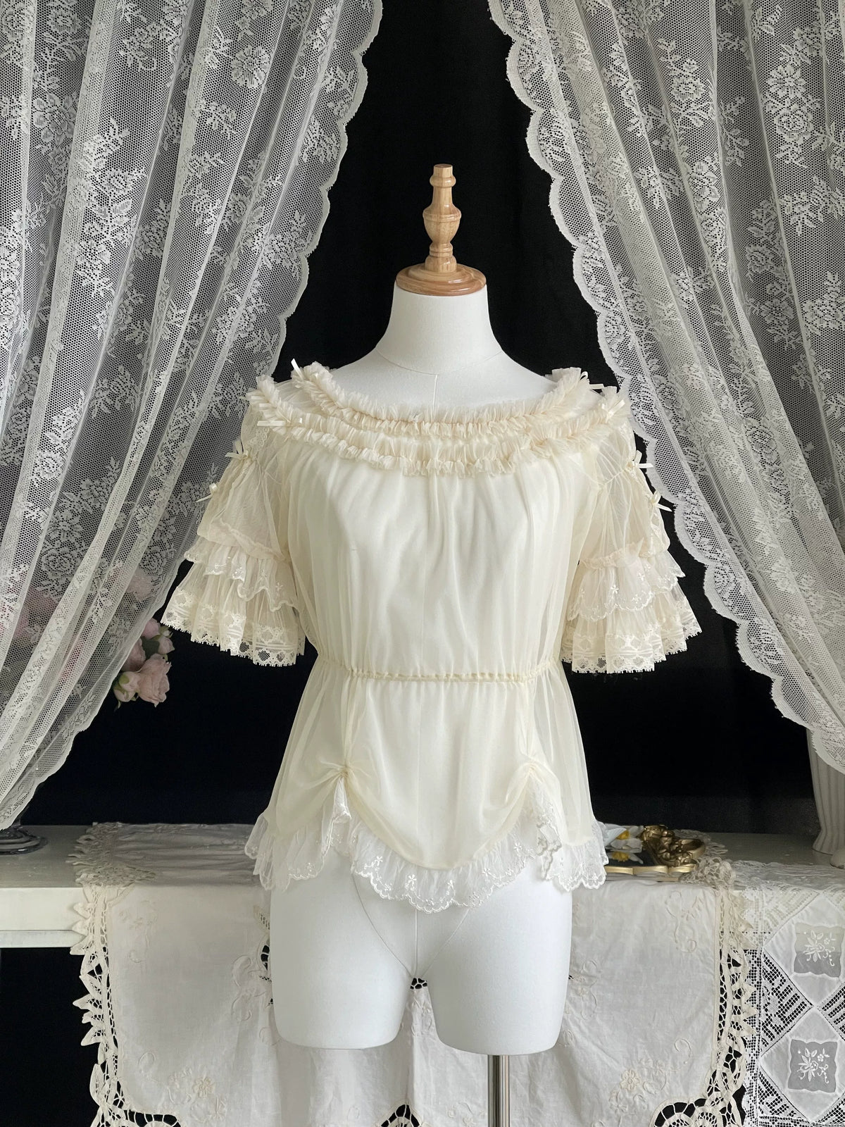 Beige Short-Sleeve Inner Top from Unideer's Butterfly Orchid Note collection