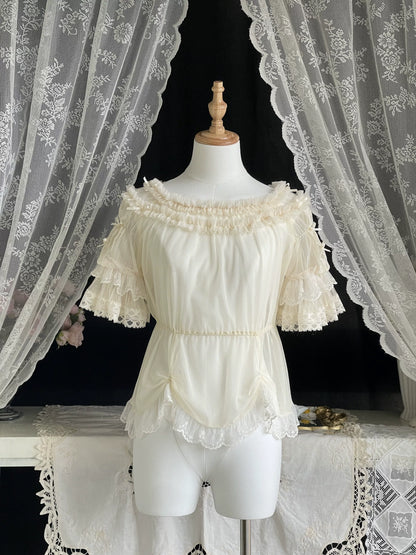 Beige Short-Sleeve Inner Top from Unideer's Butterfly Orchid Note collection