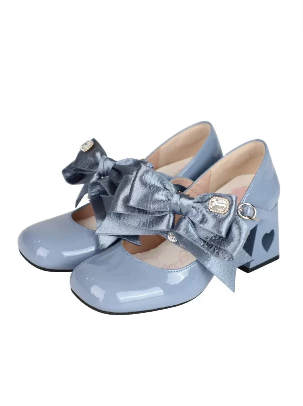 High Ribbon Heart Heel Shoes Ribbon Open Lolita Jewel