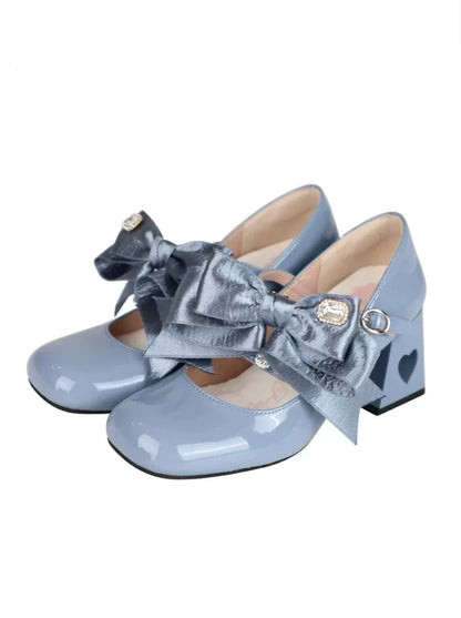 High Ribbon Heart Heel Shoes Ribbon Open Lolita Jewel