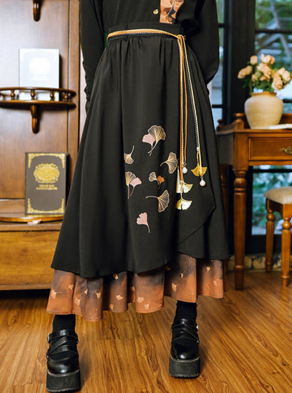 シャツプリントクラシックチャイナレトロリーフデザインコレクションスカートエレガント