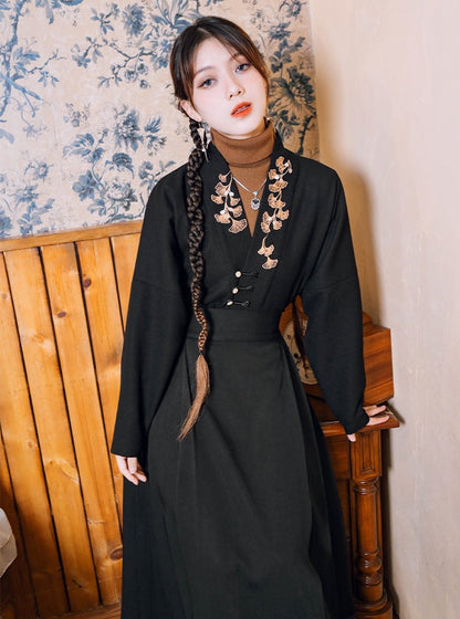 トップVネックチャイナ刺繍ジャケットリーフ
