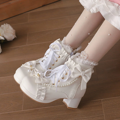 28-43 Sweet Martin Bow Pearl Lolita Boots