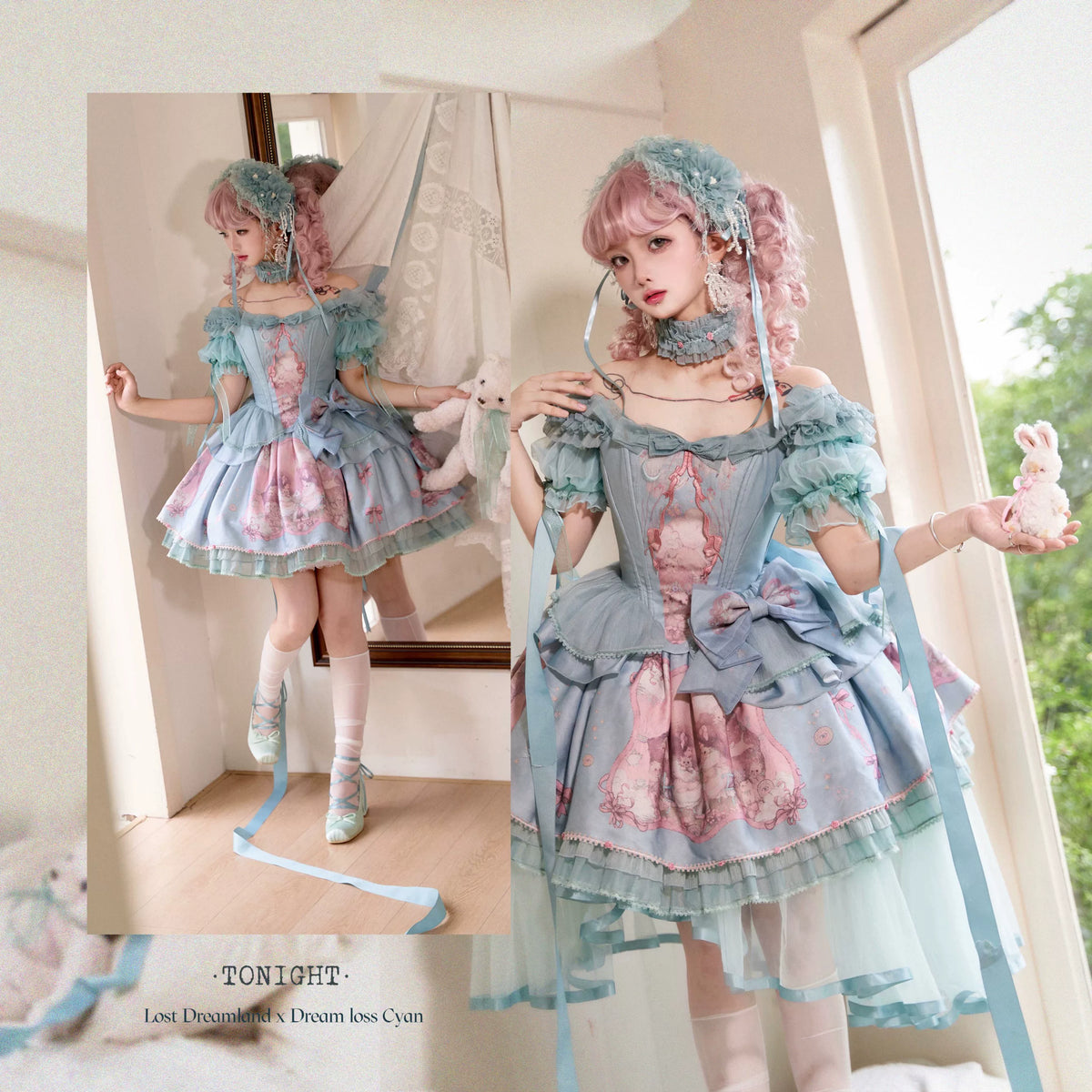 Tonight Lost Dreamland Dream Teal Lolita outfit front and back