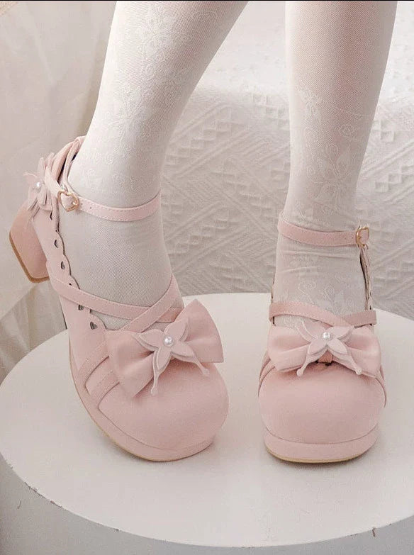 Shoes Mid Round Elegant Lolita Toe Heel Ribbon Sweet