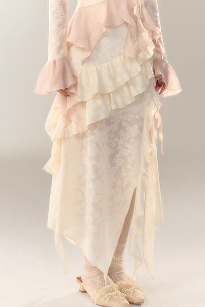 トップス スイート + ロングスカート シアー フリル