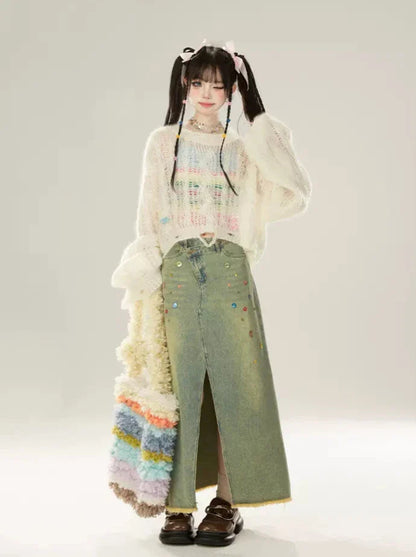 キャミソール コントラストカラー レインボーストライプ