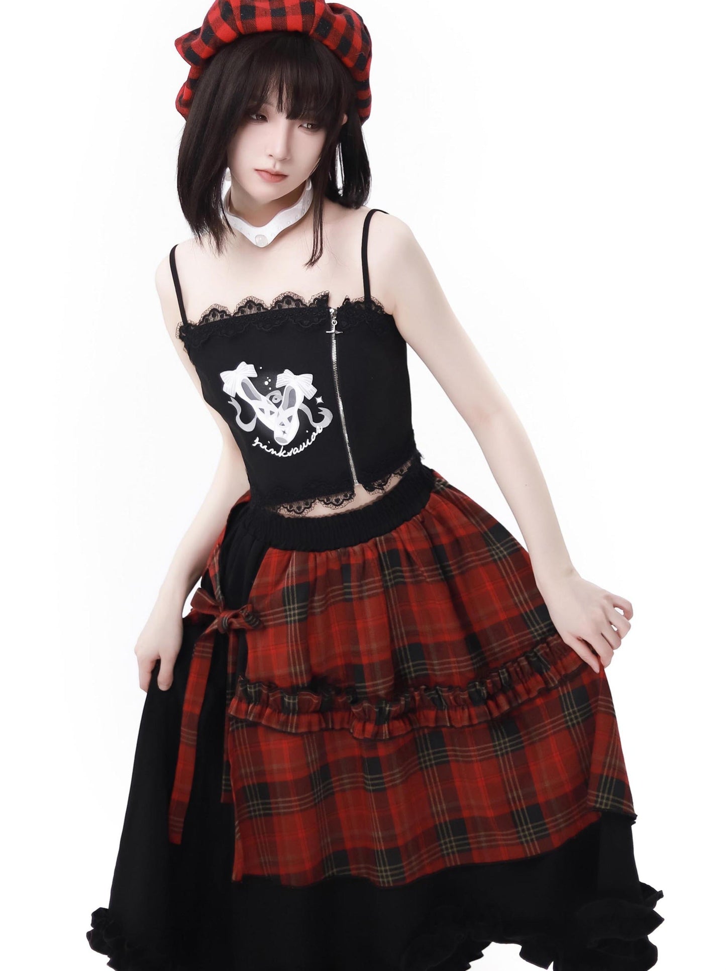 Lace Hoodie Black Stout Double Knit + Cherry Zip