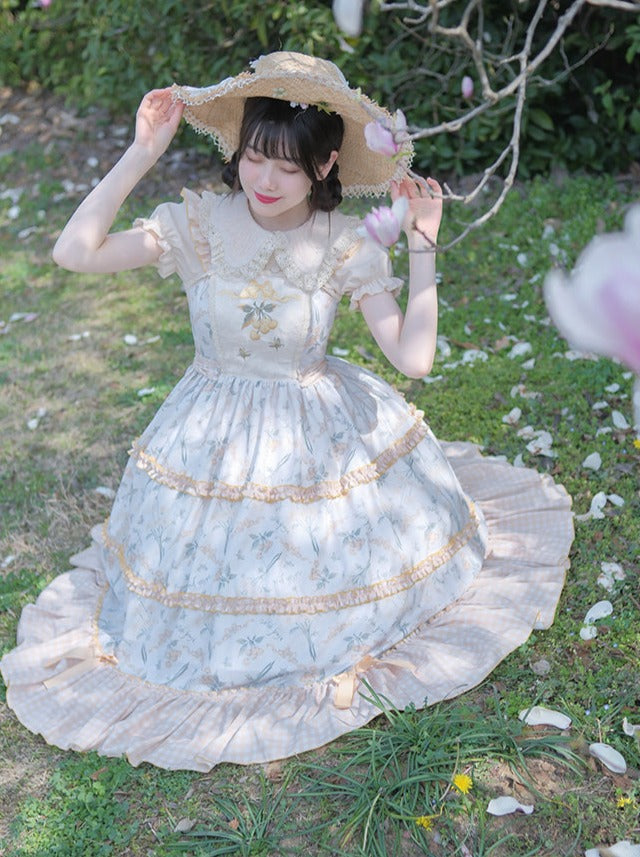 Lolita-Sommerrock mit süßem Druck und Blumenstickerei