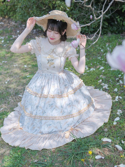 Lolita-Sommerrock mit süßem Druck und Blumenstickerei