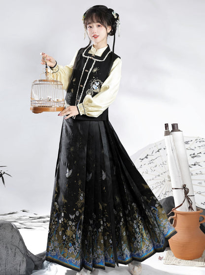 Weste Rock Plissee Bluse Wunderschöner Schmetterling